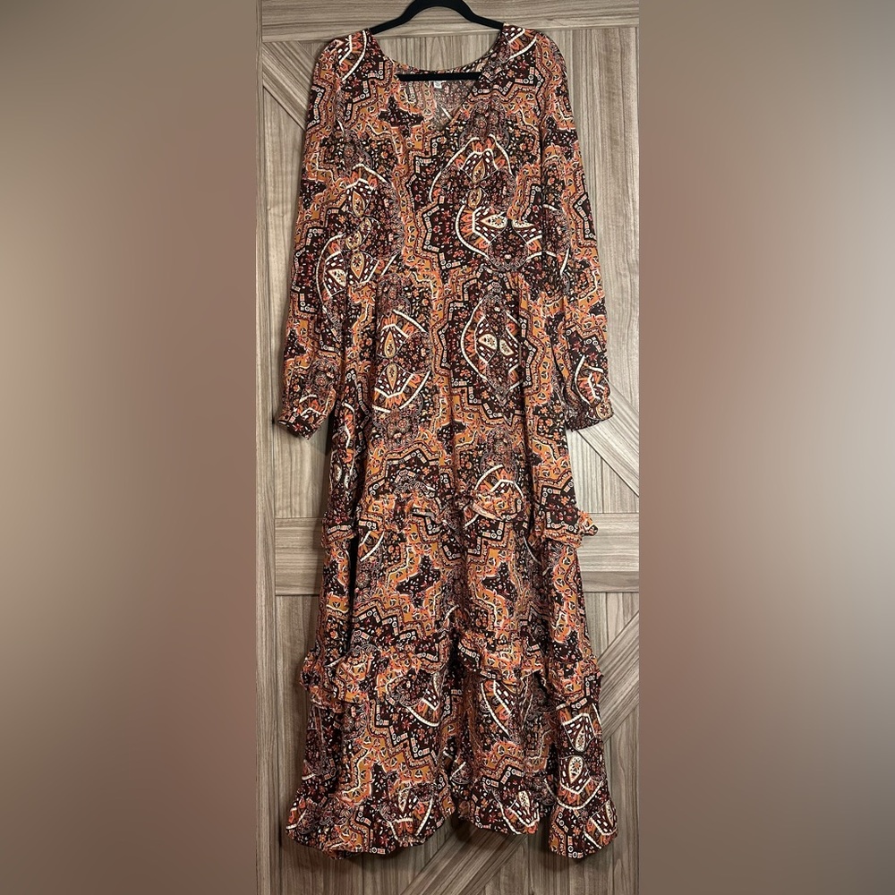 Wrangler Vibrant Warm Browns Long Sleeve Maxi Dress